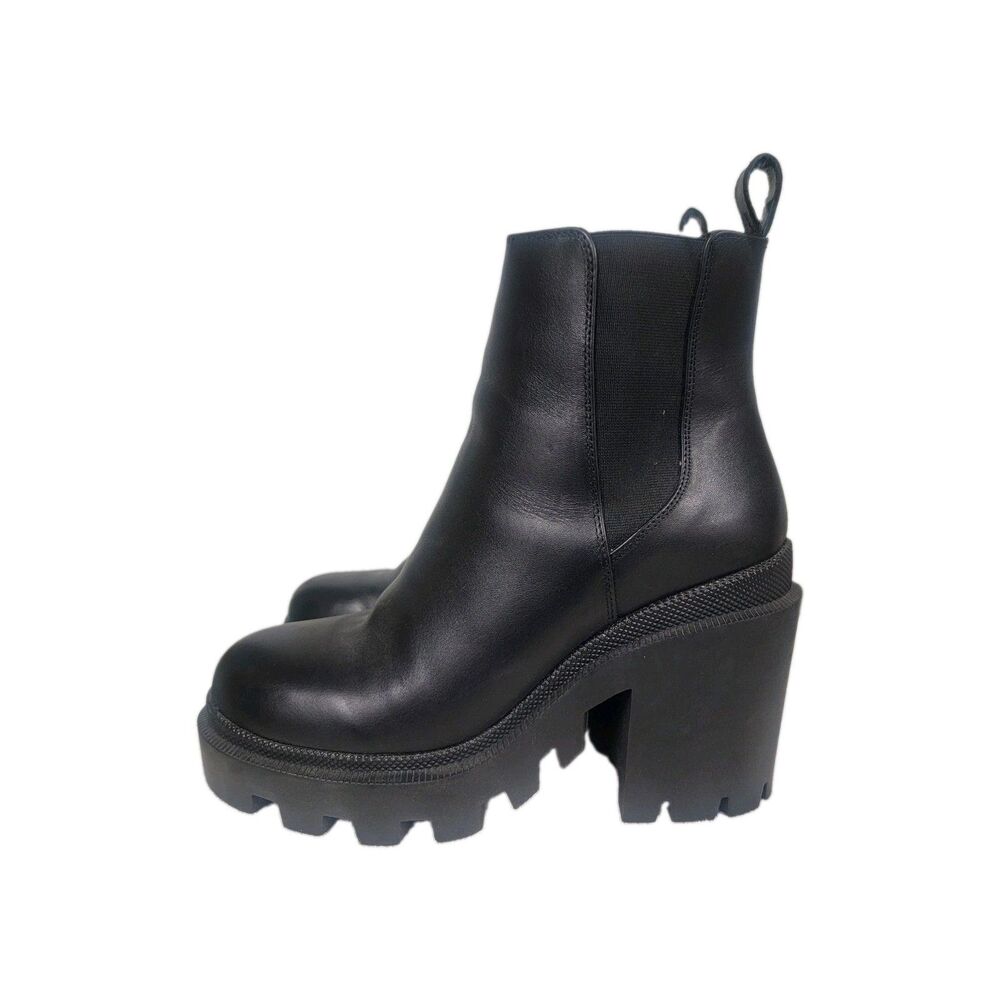 Steve Madden Roxie Black Leather Platform Boots Lugged Wmns Sz 8 Goth Grunge
